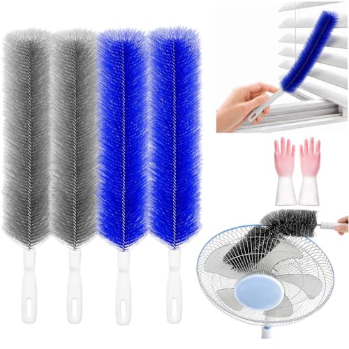 Bendable Microfiber Duster, Reusable Flexible Dust Remover Brush with Soft Fluffy Head, Washable Cleaning Tool for Fans, Blinds, Vents, Window Tracks, Furniture, and Car Interior (4, Blue+Gray) - color: Blue+gray