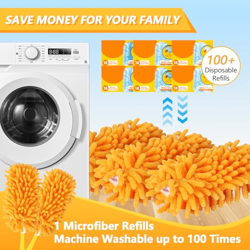 Reusable Duster Refill Compatible with Swiffer Duster Kit - Pet Heavy Duty Duster Refills Fit for Swiffer Extended Handle Duster - Microfiber 360 Duster Refills for Dusting Cleaning, 6 Pack - color: 6 Pack(orange)