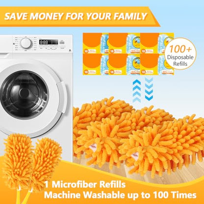 Reusable Duster Refill Compatible with Swiffer Duster Kit - Pet Heavy Duty Duster Refills Fit for Swiffer Extended Handle Duster - Microfiber 360 Duster Refills for Dusting Cleaning, 8 Pack - color: 8 Pack(orange)