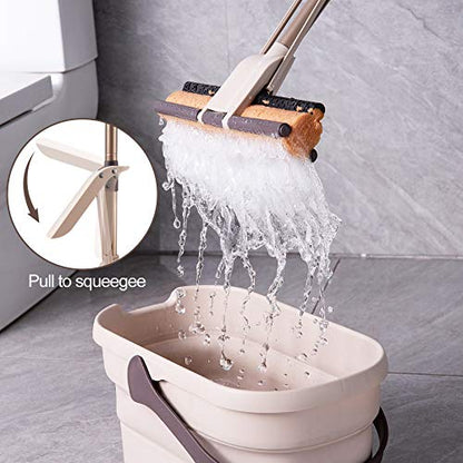 Eyliden Sponge Mop with 2 Reusable Heads, Self-Wringing Floor Absorbent Mop | 13" Honeycomb Sponge, Quick Wring, Home Commercial Use, Kitchen Bathroom Hardwood Laminate Tile Marble Floors Cleaning