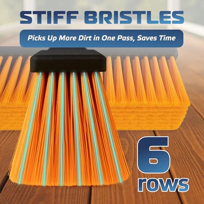 DSV Standard 18’’ Push Broom Outdoor Heavy Duty with 59.4’’ Long Handle, Industrial Broom with Stiff Bristles, Floor Broom for Cleaning Patio Garage Shop Deck Concrete Wood Stone Tile Floor