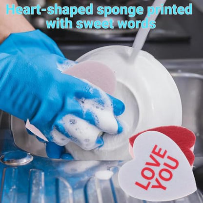 Heart Shaped Sponge with Words, Dual-Sided Kitchen Scrubber for Washing Dishes, Pots, Pans and General Household Cleaning, ‌Multicolour (6 Pack) - color: Colorful