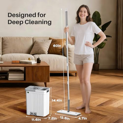Mop and Bucket Set with AUTO Pump, 3-Zone Separate Dirty and Clean Water, Flat Mop and Bucket System with Wringer and Wheels, 4 Reusable Microfiber Pads, One-Touch Water Filling for Home Cleaning - size: mop bucket set + 4 pads