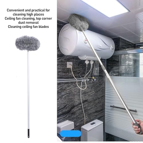 Extendable Long Handle, Ceiling Fan Blade Cleaning Tool Reusable Washable Microfiber Mop Microfibre Duster for high Ceilings, Cobweb Telescopic Extension Pole kit, Duster