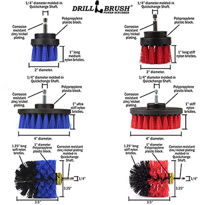 from The Deck to The Pool to The Fishbowl This Bundle has The Brushes That You Will Need to get an Exceptional Clean! Includes Our 3piece red Stiff Brush kit and 3piece Medium Stiffness Blue Brushes.