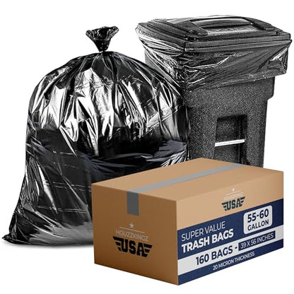 55 Gallon Large Trash Bags – 160 Mega Pack – 20 Micron Black Contractor Garbage Bags | Heavy Duty Lawn Leaf Yard Waste Bags | 55-60 Gallon Extra Large Construction Industrial Plastic Trash Can Liners - size: 1 Count (Pack of 160)