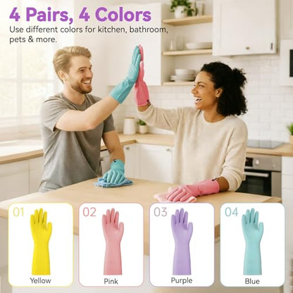 Dishwashing Rubber Gloves for Cleaning – 4 Pairs Kitchen Gloves with Handing Hooks Washing Dishes Household Glove - Large - size: Large