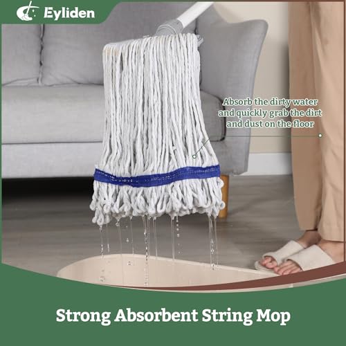 Eyliden Commercial Wet Mop with 2 Cotton Heads | Universal Clips, Heavy Duty Industrial String Mop, for Warehouse Garage Workshop Office Restaurant Hospital