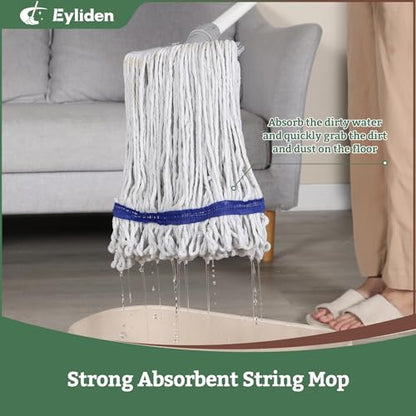 Eyliden Commercial Wet Mop with 2 Cotton Heads | Universal Clips, Heavy Duty Industrial String Mop, for Warehouse Garage Workshop Office Restaurant Hospital