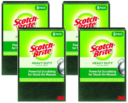 Scotch-Brite Heavy Duty Large Scour 8 Pads, Scouring Pads for Kitchen and Dish Cleaning, (Pack of 4) - size: 8 Pads (Pack of 4), style: Large