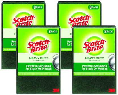 Scotch-Brite Heavy Duty Large Scour 8 Pads, Scouring Pads for Kitchen and Dish Cleaning, (Pack of 4) - size: 8 Pads (Pack of 4), style: Large