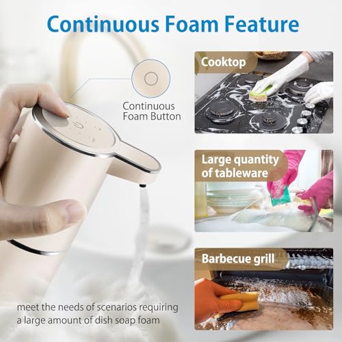 Automatic Foaming Soap Dispenser,4-Level Adjustable Foam, Wall Mount,USB Rechargeable,12.8oz/ 380ml,Touchless Hand & Dish Soap Dispenser for Bathroom, Kitchen,Hotel, Restaurant - color: Champagne Gold, style: Foam