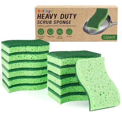 12 Count Heavy Duty Scrub Sponges,Long Lasting Cleaning Sponges for Cleaning Kitchen and Household, Dishes,Dual Sided Kitchen Sponges for Non-Coated Cookware-Green - color: Green-12
