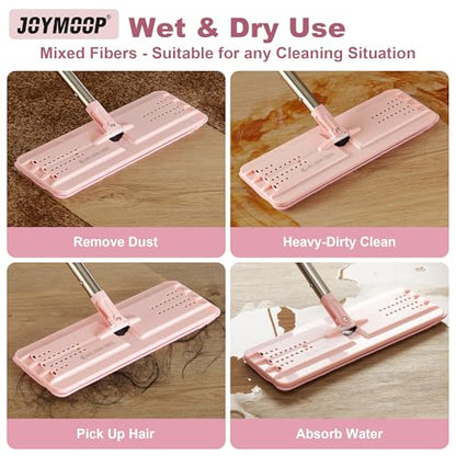 JOYMOOP Microfiber Replacement Pads for 13-Inch Flat Mop and Bucket System, Reusable Refills, Pack of 2, Stripe and Pink - color: 2 Pcs 13" - 1 Stripe+ 1 Pink, size: 13.0 × 4.9 Inch