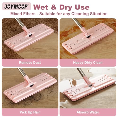 JOYMOOP Microfiber Replacement Pads for 13-Inch Flat Mop System, Reusable Refills, Pack of 2, Grey and Pink - color: 2 Pcs 13" - 1 Grey+1 Pink, size: 13.0 × 4.9 Inch