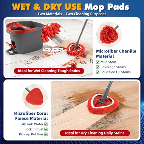 6 Pack Spin Mop Replace Head for O Cedar, Microfiber Mop Heads Replacements for Ocedar Easywring 1 Tank Spin Mop, Wet & Dry Use for Floors, Walls, Ceilings, and Windows Cleaning, Included Laundry Bag