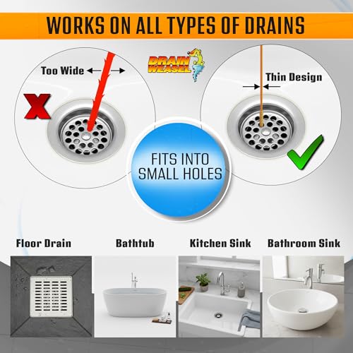 FlexiSnake Drain Weasel PowerSnake Drain Hair Clog Remover Tool – Plumbing Snake Auger for Cleaning Shower, Tub, Bathroom with Drill Connector, Rotating Handle and 3 Wands, 36 Inches Long Made in USA