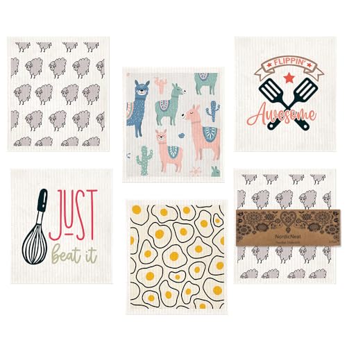 Eco-Friendly Swedish Dishcloth. Reusable, Ultra-Absorbent Cellulose Cotton Sponge Cloth | Sustainable & Biodegradable Cleaning for Kitchen & Home – Custom Nordic Design (Whimsical) - style: Whimsical