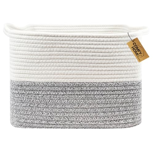 COMFY-HOMI Square Woven Cotton Rope Basket for Organizing, Gift Baskets for Handles, Empty Gift Baskets, Toy Basket for bins|13.5" x 11" x 9.5" home decor for Living Room, Bathroom - color: Grey, size: 13.5"X11"X9.5"