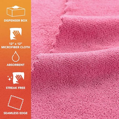 Arkwright Smart Rags Microfiber Cleaning Cloths, Pack of 50 in a Box, Lint Free 180 GSM Reusable Towels for Auto, Office and Household Cleaning, 12 x 12 in, Pink - color: Pink, size: 12 x 12 in
