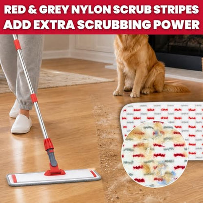 Aluminum Alloy Flat Mop System for Floor Cleaning, 62" Stainless Steel Handle, 4 Reusable Machine Washable Mop Pads for Wet & Dry Mopping on Hardwood, Laminate, Vinyl & Tile Floors