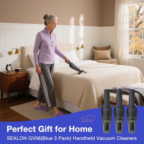 SEALON GV08 (Blue 3 Pack) Handheld Vacuum Cleaner - 10,000 Pa Suction Power for Curtains, Carpets, Sofas & Pet Hair - color: Gv08-blue-3