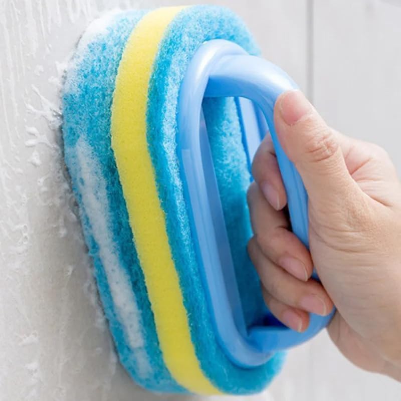 Ergonomic Cleaning Brush with Shower Sponge, Multi-Purpose Scrubber for Bathroom, Kitchen, Bathtub, Toilet, Efficient Deep Cleaning Tool, Blue - color: Blue