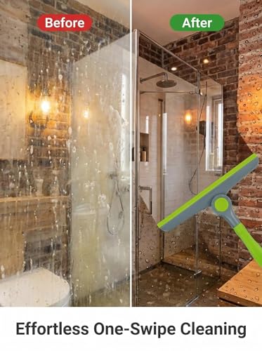 9.4" Heavy Duty Window Squeegee, Green Grey Handheld Glass Cleaner for Glass Doors, Windows, Car Windshields