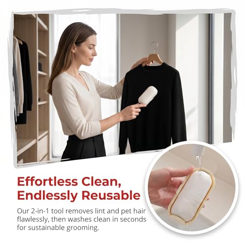 2-in-1 Lint Roller Washable Lint Remover for Clothes Dust Furniture Carseats Pet Hair Reusable Portable Home Outdoor Travel Cleaning Tool (White) - color: White