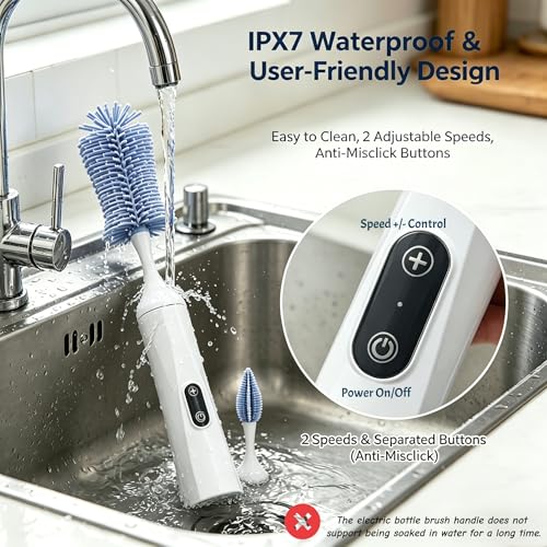 Rechargeable Electric Bottle Brush with 2 Speeds Powerful Automatic Bottle Cleaner,BPA-Free Silicone Spinning Design, Wall Mount & Straw Cleaner,Suitable for Baby Bottles & Kitchen (White+Purple) - color: White+purple