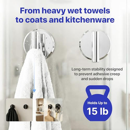HOME SO Suction Cup Hooks for Shower & Bathroom Towel Holder 2-Pack – Suction Cups Hooks for Hanging Towels, Robes, & Coats - Tiles, Glass Door or Mirror – Shower Hooks & Towel Hooks - Chrome T-Shape - style: Chrome