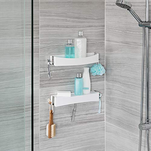 Better Living Clever Flip Shower Shelf, Basket or Shelf, Wall Mounted Shower Caddy Organizer with Removable Hooks, Multi-Purpose, No Drilling Adhesive, 16.88" x 4" x 2.88", White - color: White/Chrome, style: Flip Shower Shelf