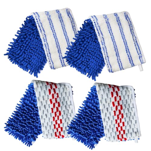 4 Pack Mop Heads Replacements Compatible with O-cedar Dual-Action Flip Mop, Chenille + Microfiber Mop Refills for Dry/Wet Use, Reusable and Machine Washable Dust Mop Cloths for Hardwood Floor Cleaning - color: 4pcs Blue&red
