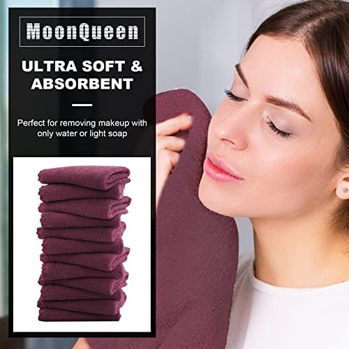 MOONQUEEN Microfiber Facial Cloths Fast Drying Washcloth 12 Pack - Premium Soft Makeup Remover Cloths - Burgundy - color: Burgundy, size: 12x12 Inch (Pack of 12)