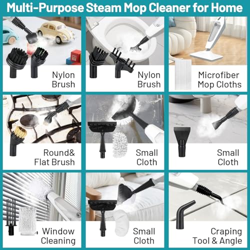 Steam Mop for Floor Cleaning, 12 in 1 Handheld Steam Cleaner for Home, Floor Steamer for Hardwood Windows Tile Laminate Shutter & Clothes with Attachments (grey)