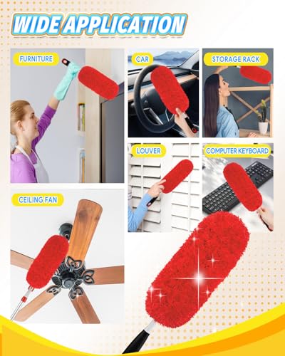 KEEPOW Reusable Microfiber Duster Refills Compatible with OXO Duster, Washable Dusters Refill Compatible with Good Grips Microfiber Extendable Dusters for Cleaning, 2 Pack(Handle is Not Included) - color: Red-2 Pack