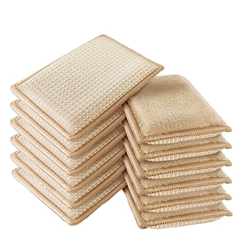 Bamboo Dish Sponge Natural Kitchen Scrub Sponges-Beige,12 Pack - color: 12 Pack