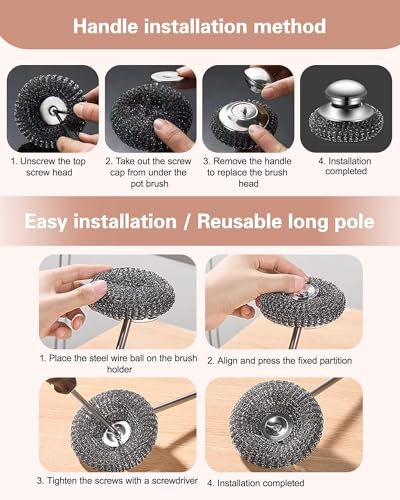 6 Pcs Stainless Steel Wool Scrubber – Heavy Duty Metal Scouring Pads for Kitchen, Cast Iron Pan & Grill – Rust Resistant, Non-Splintering,Odor Free Wire Sponges for Tough Grease & Burnt Food - color: 5 Pcs