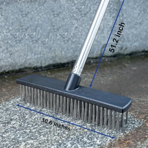 Heavy-Duty Push Broom Brush - Perfect for Bathroom, Kitchen, Patio, Garage, Deck, Concrete, Wood, Stone, and Tile Floors (10.6" Stainless Steel Bristle-Black) - color: 10.6" Stainless Steel Bristle-black