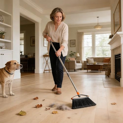 2 Pack Soft Bristle Broom for Pet Hair, Heavy Duty Collapsible Sweeping Broom for Indoor Hardwood Floors, Outdoor Deck, Kitchen, Patio, Stainless Steel Handle, Gray - size: Flagged Bristle-2 Pack