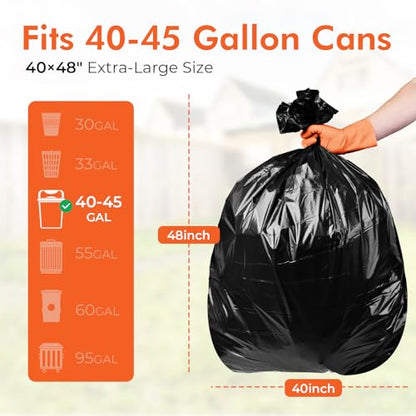 Delxo 40-45 Gallon Trash Bags, 125 Count, 40×48'' Large Black Garbage Bags – Light-to-Medium Duty Star-Seal Can Liners for Home, Kitchen, Yard & Office – Bulk Value Pack, Made in USA - color: 45Gal-125Ct(Black)