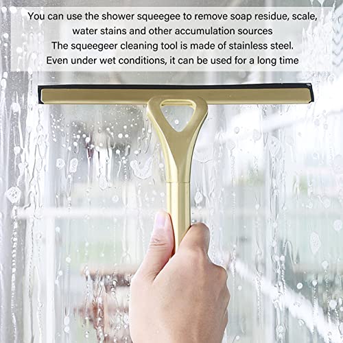 Shower Squeegee for Shower Doors, Stainless Steel Window Squeegees, Golden Elegant All-Purpose Wiper for Glass Doors Car Glass Bathroom Window Kitchen Mirror