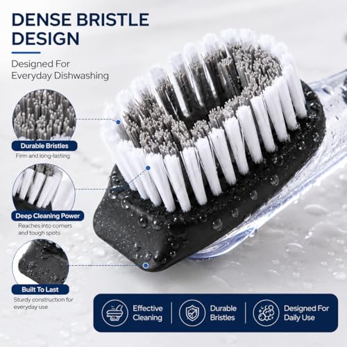 Soap Dispensing Dish Brush with Built-in Scraper, Black, for Dishes, Pots, Pans, Plates, Cookware, and Countertops