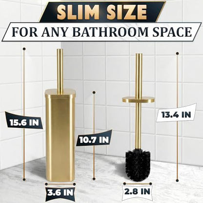 Gold Toilet Brush with Square Holder - Toilet Brush and Holder Set Gold, Stainless Steel Handle with Splash Shield, Replaceable Head and Removable Inner Cup - Freestanding Bathroom Toilet Cleaning Set - color: Gold Rounded Square