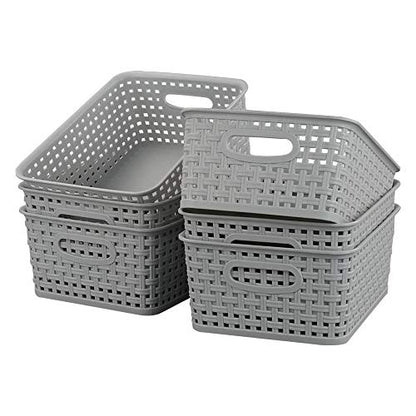 Kiddream Plastic Weave Storage Basket, 6-pack Grey Organizing Bin - color: grey