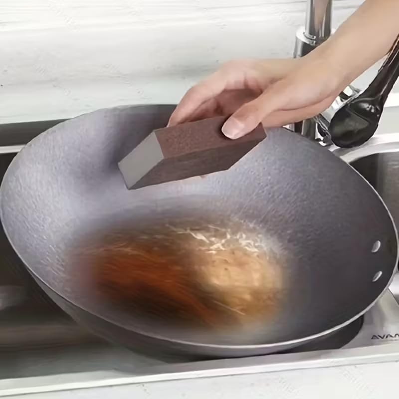 Sponge Brush Brown - Heavy Duty Non-Electric Scale and Rust Removal Brush, Suitable for Kitchen, Bathroom, Toilet, Floor and Outdoor Cleaning 2Pcs