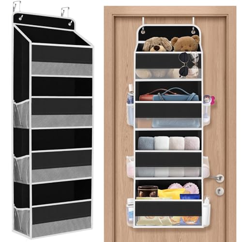 SpaceHacks 1 Pack Over The Door Organizer, Hanging Storage Organizer with Clear Window, 40lb Ultra Sturdy Large Capacity Room Organizer for Pantry Laundry Bathroom Nursery Closet (Black) - color: Black, size: 4-Tier