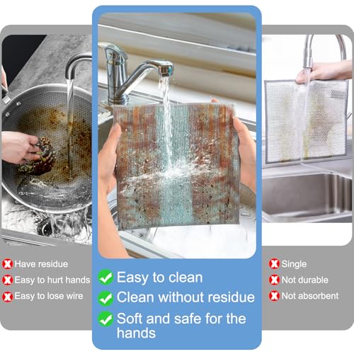 10pcs New Upgrade 2-Layer Microfiber Wire Dishcloth,Non-Scratch Wire Dishwashing Rags for Wet and Dry,Metal Scrubbers, Kitchen Miracle Cleaning Dish Rags for Cookware,Sinks, Dishes,Stove,Blue - color: 10pcs Blue