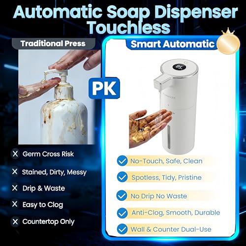 Touchless Automatic Foaming Soap Dispenser | USB Rechargeable Wall Mount 400ml Waterproof Sensor Foam Hand Soap Dispenser for Bathroom Kitchen Kids White - color: White Foam