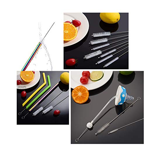Straw Brush Cleaner (10 Pack), Flexible Nylon Pipe Tube Cleaning Brushes with 0.4" Bristles, Rust-Proof Stainless Steel Reusable Straw Washers for Standard Tumblers, Bottles & Teapot Spouts 8.2 Inch